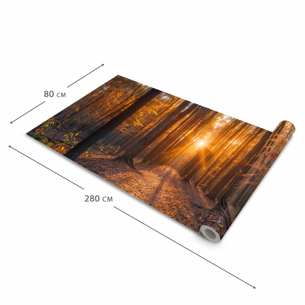 Flacher waschbarer Küchenteppich mit Motiv Sonnenuntergang Wald in der Grösse 60x180 cm