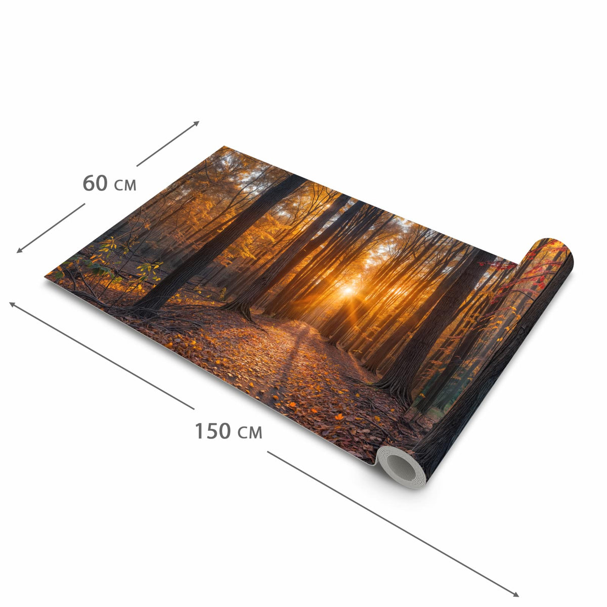 Abriebfester Küchenteppich mit Motiv Sonnenuntergang Wald in der Grösse 60x180 cm