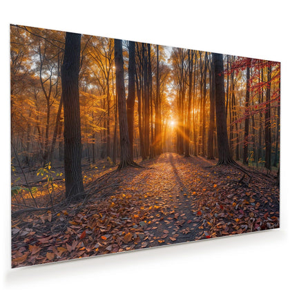Wandbild mit dem Motiv Sonne im Herbstwald
