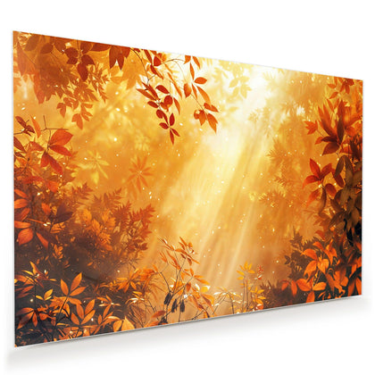 Wandbild mit dem Motiv Herbstwald im Gegenlicht