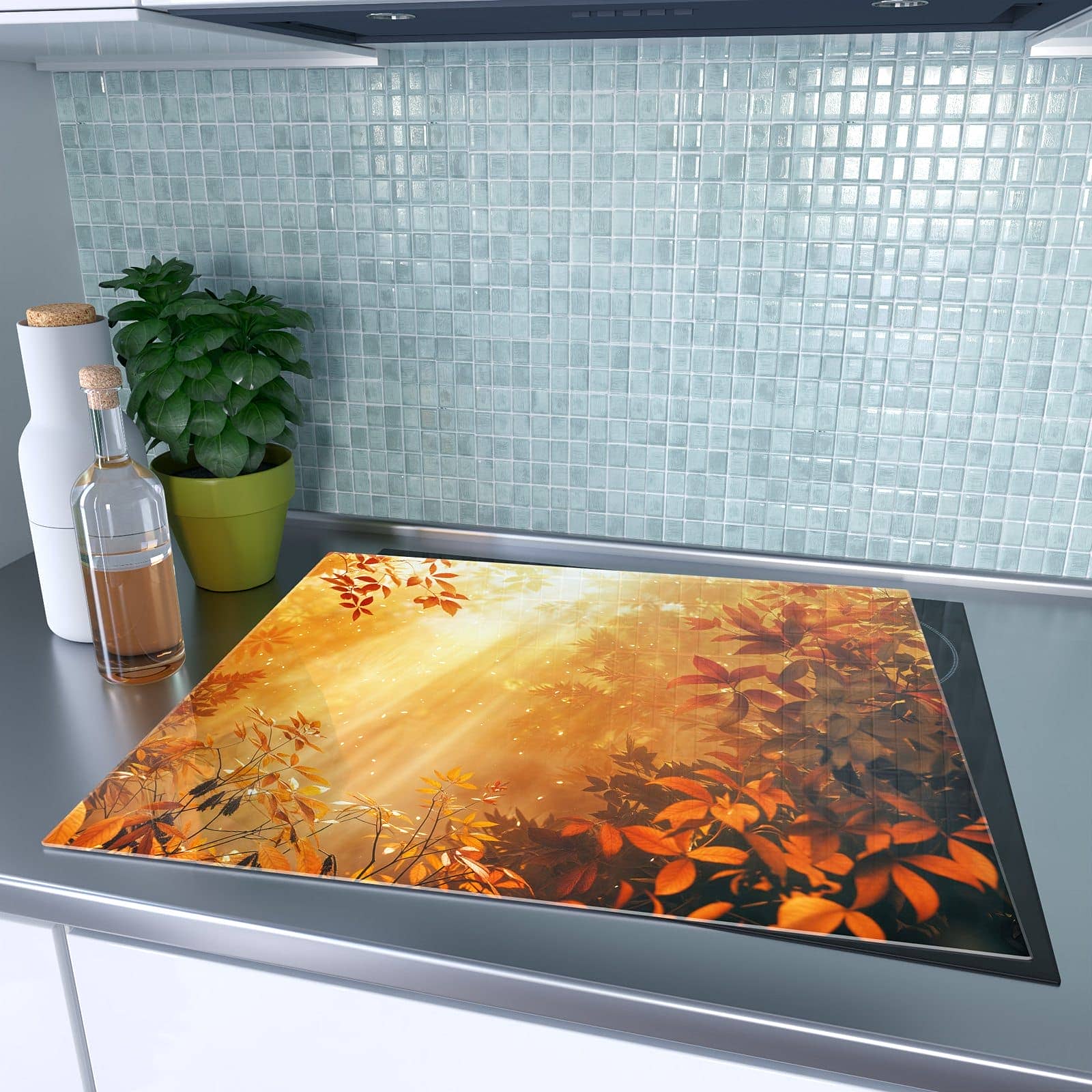 1-teilige Herdabdeckung mit Herbstlicher Wald-Motiv auf dem Ceranfeld