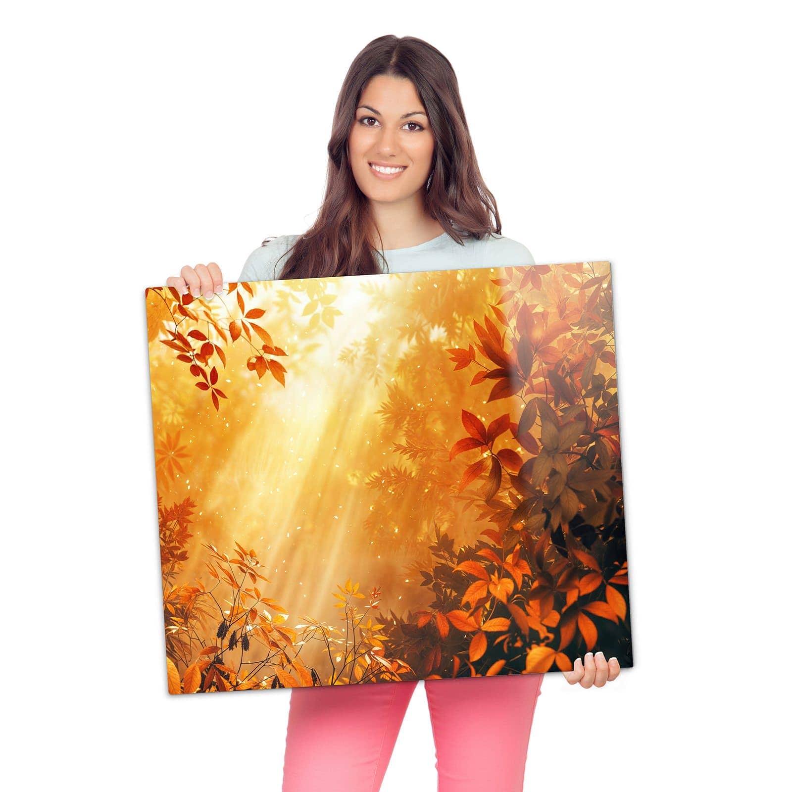 Herdabdeckplatten aus Glas mit Herbstlicher Wald-Motiv wird zur Größendarstellung gehalten