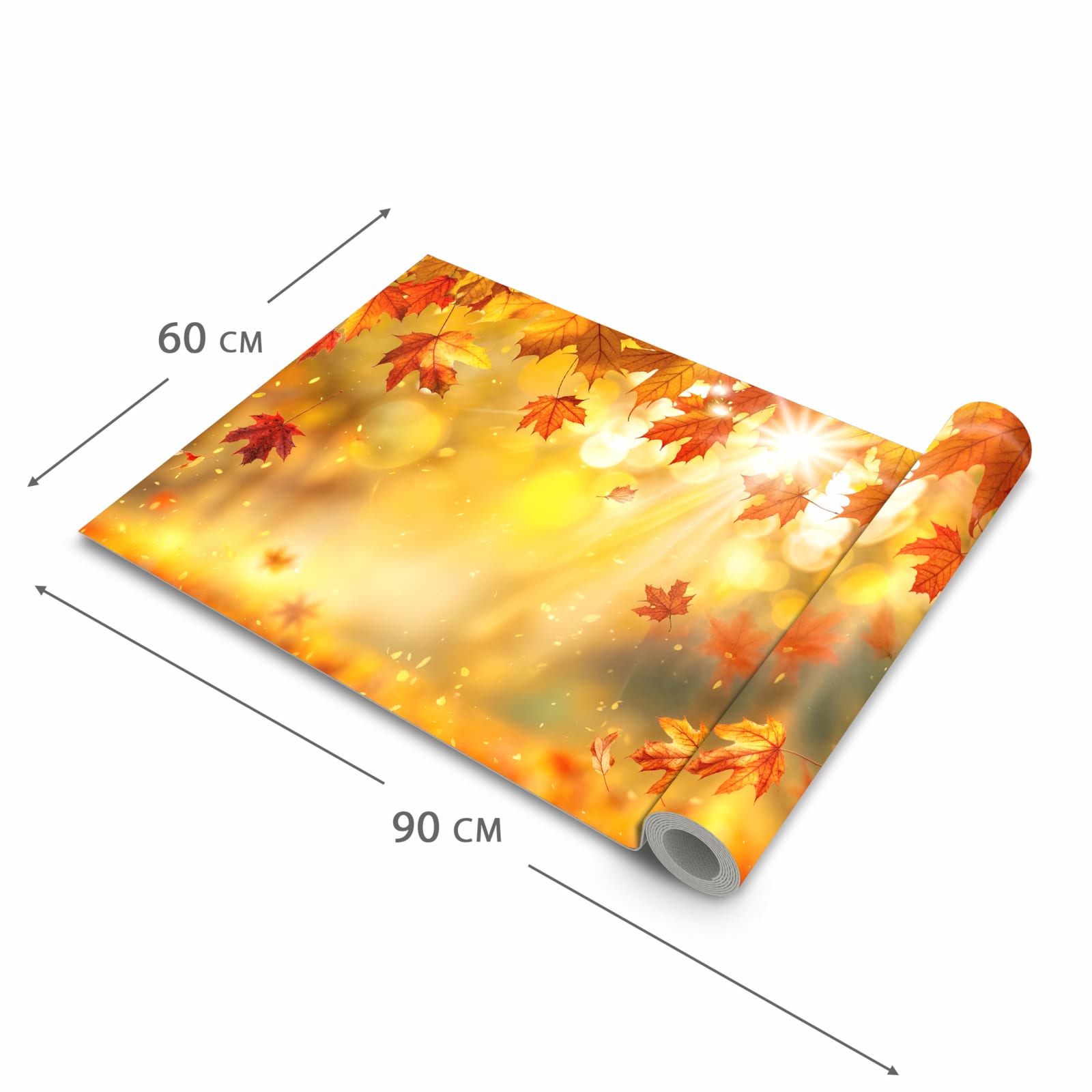 Langlebiger rutschfester Küchenteppich mit Motiv Herbstblätter Sonne in der Grösse 60x150 cm