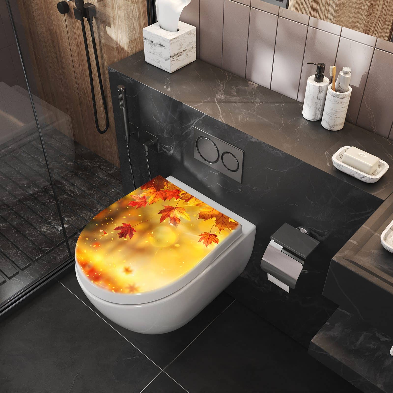 WC-Sitz mit Absenkautomatik Herbstblätter Sonne