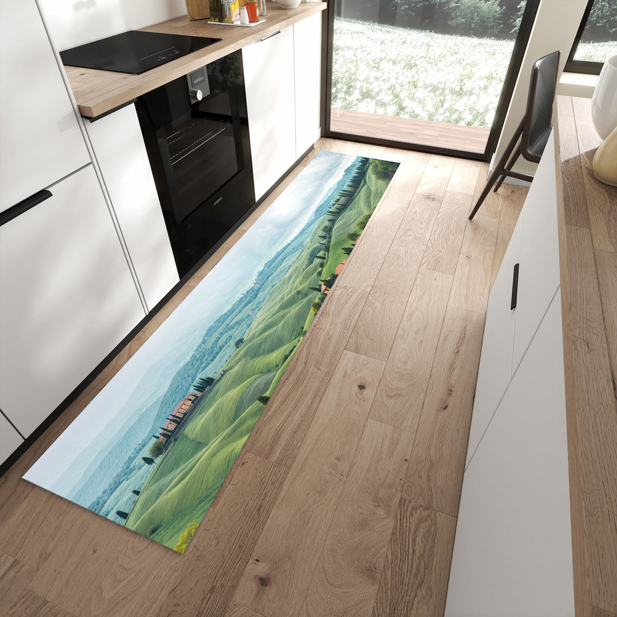 Waschbarer Küchenläufer mit Motiv Landschaft Italien für Ordnung in moderner Küche
