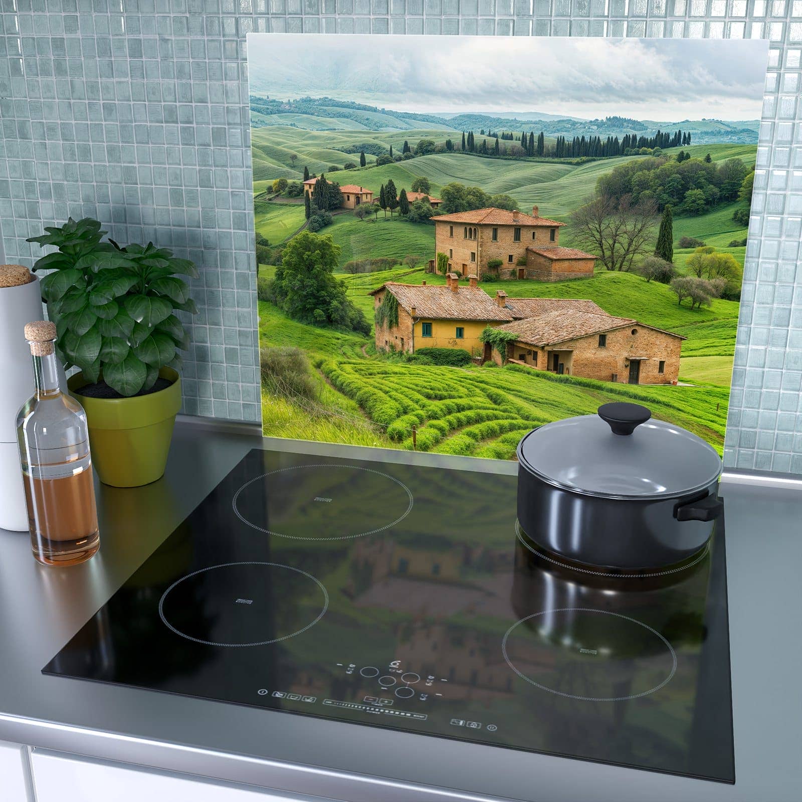 1-teilige Ceranfeldabdeckung mit Landschaft Italien-Motiv als Spritzschutz hinter dem Kochfeld