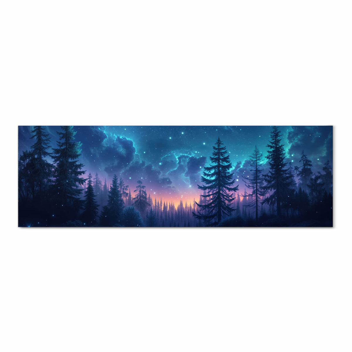 Geräuschdämpfender Küchenteppich mit Motiv Nachthimmel Wald in Frontansicht