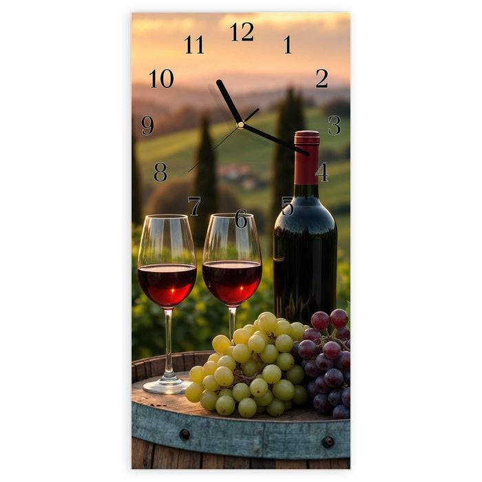 Wanduhr Weinlandschaft aus Glas – Hochformat 30 × 60 cm mit Ziffernblatt Klassisch
