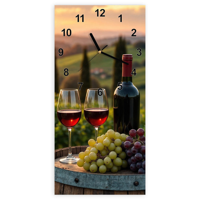 Wanduhr Weinlandschaft aus Glas – Hochformat 30 × 60 cm mit Ziffernblatt Modern