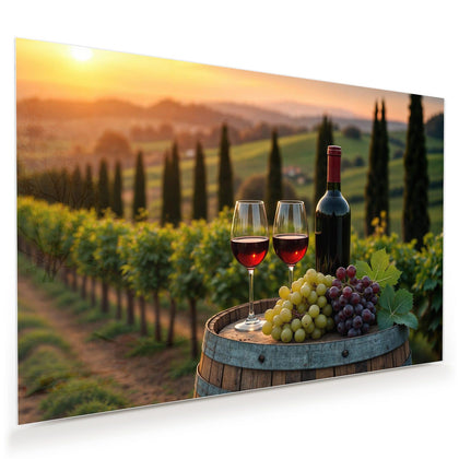 Wandbild mit dem Motiv Rotwein im Weinberg