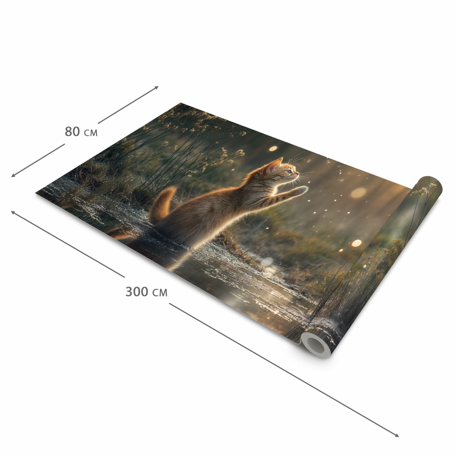 Strapazierfähiger rutschfester Küchenläufer mit Motiv Katze mit Marienkäfer in der Größe 60x120 cm