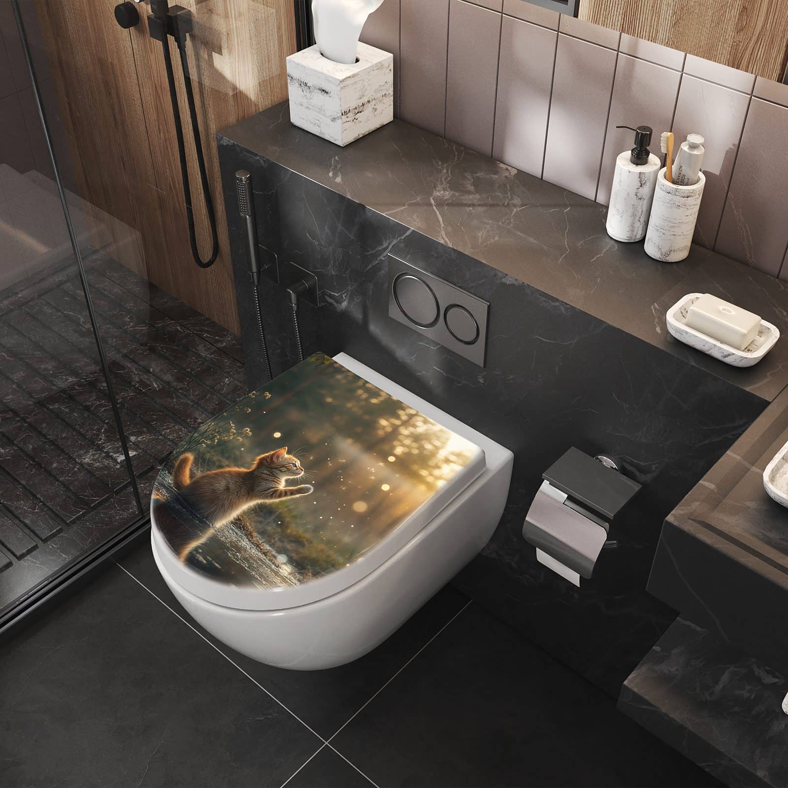 WC-Sitz mit Absenkautomatik Katze mit Marienkäfer