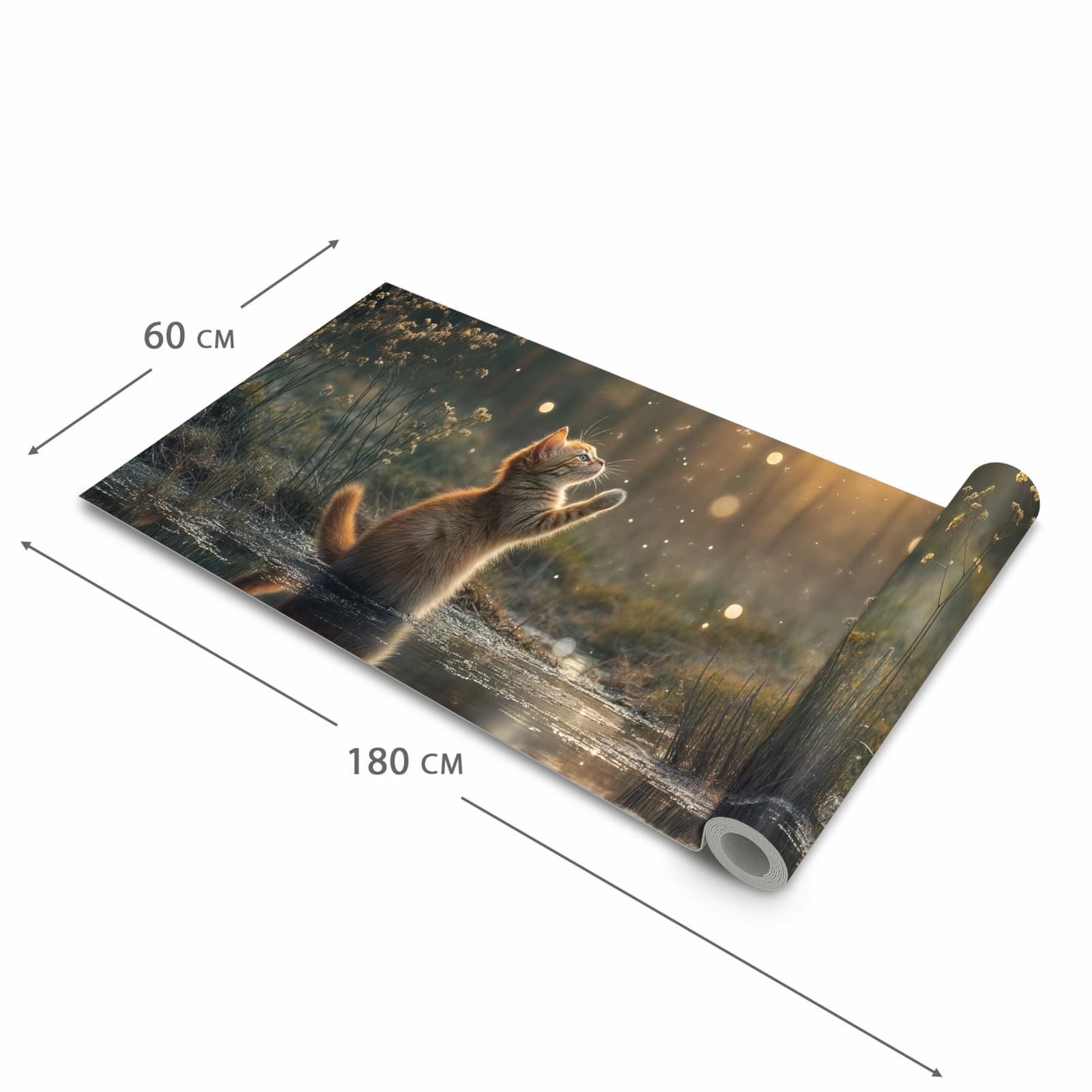 Langlebiger waschbarer Küchenteppich mit Motiv Katze mit Marienkäfer in der Größe 60x120 cm