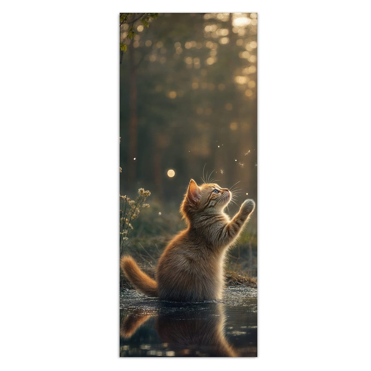 Wandbild - Kätzchen im Gegenlicht - Hochformat – Kätzchen greift nach Lichtpunkten