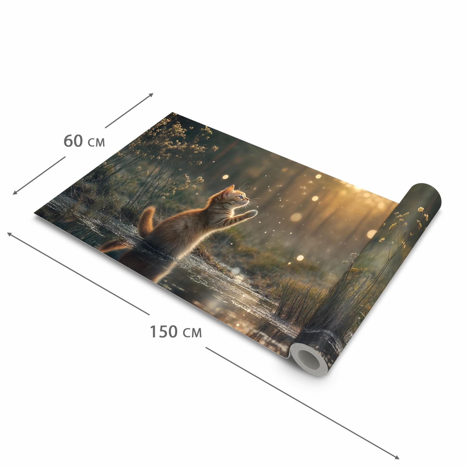 Geruchsneutraler Küchenteppich mit Motiv Katze mit Marienkäfer in der Grösse 60x120 cm zum Waschen