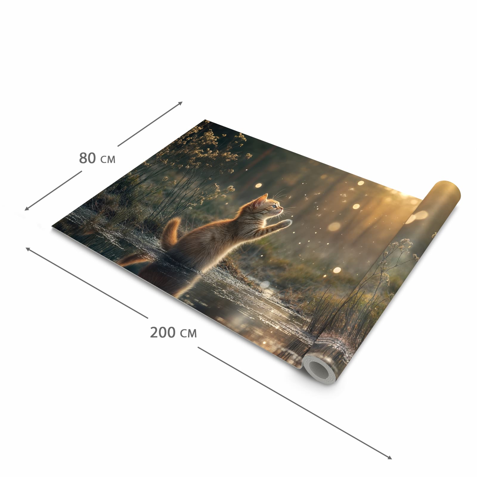 Pflegeleichter Küchenläufer mit Motiv Katze mit Marienkäfer in der Grösse 60x120 cm