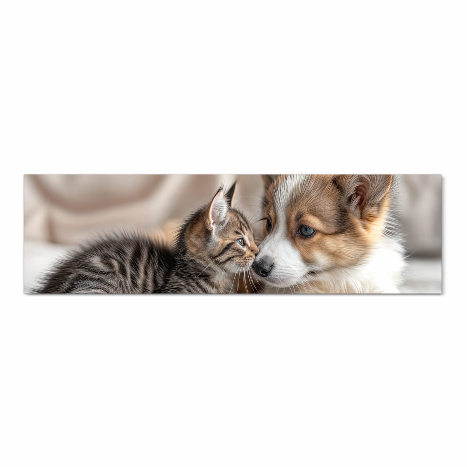 Rutschfester Küchenläufer mit Motiv Welpe und Kätzchen in Frontansicht