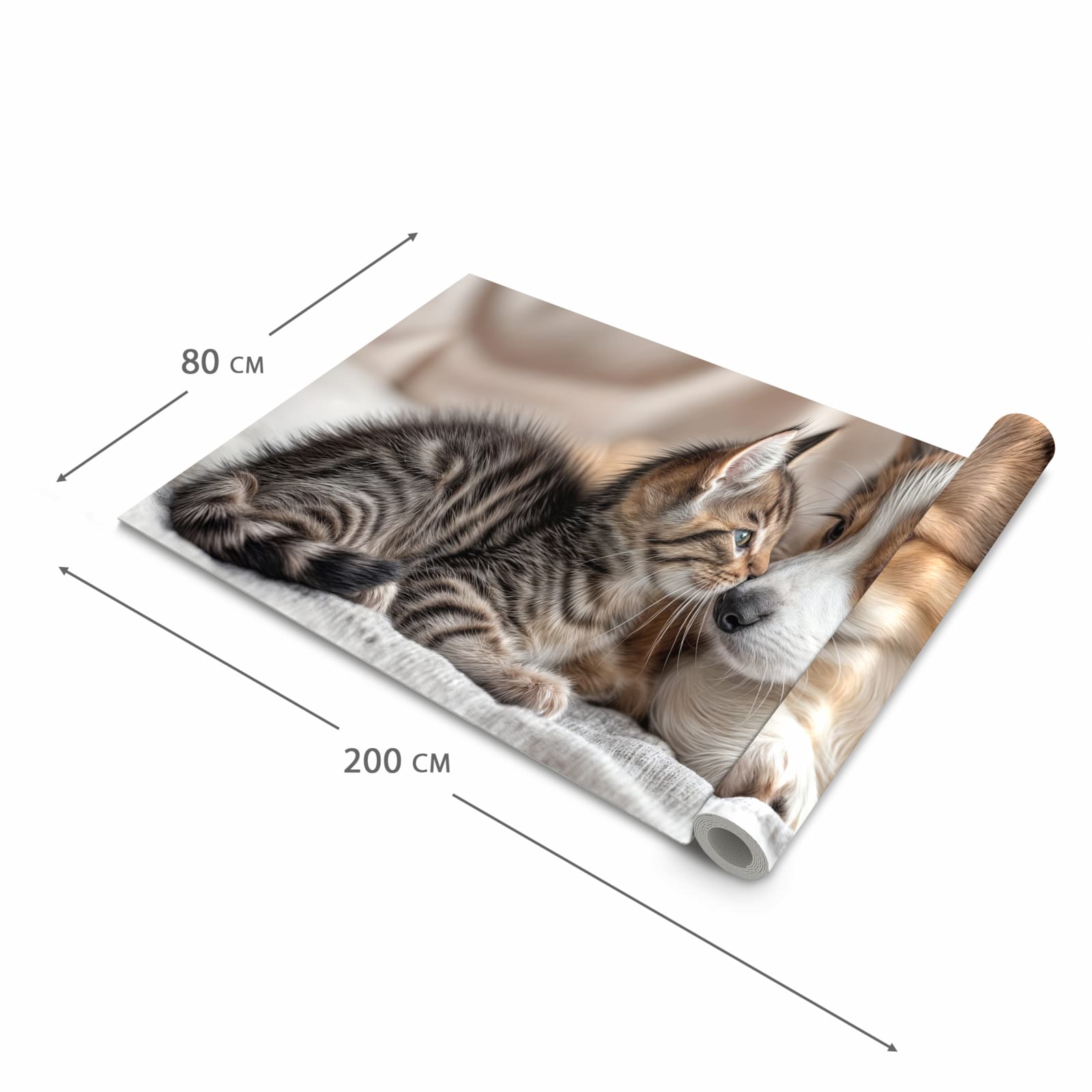 Zeitsparender Küchenteppich mit Motiv Welpe und Kätzchen in der Grösse 60x90 cm