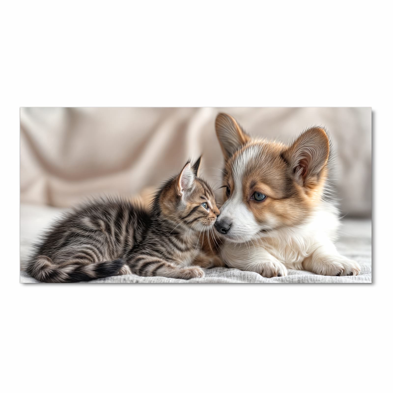 Wasserabweisender Küchenteppich mit Motiv Welpe und Kätzchen in Frontansicht