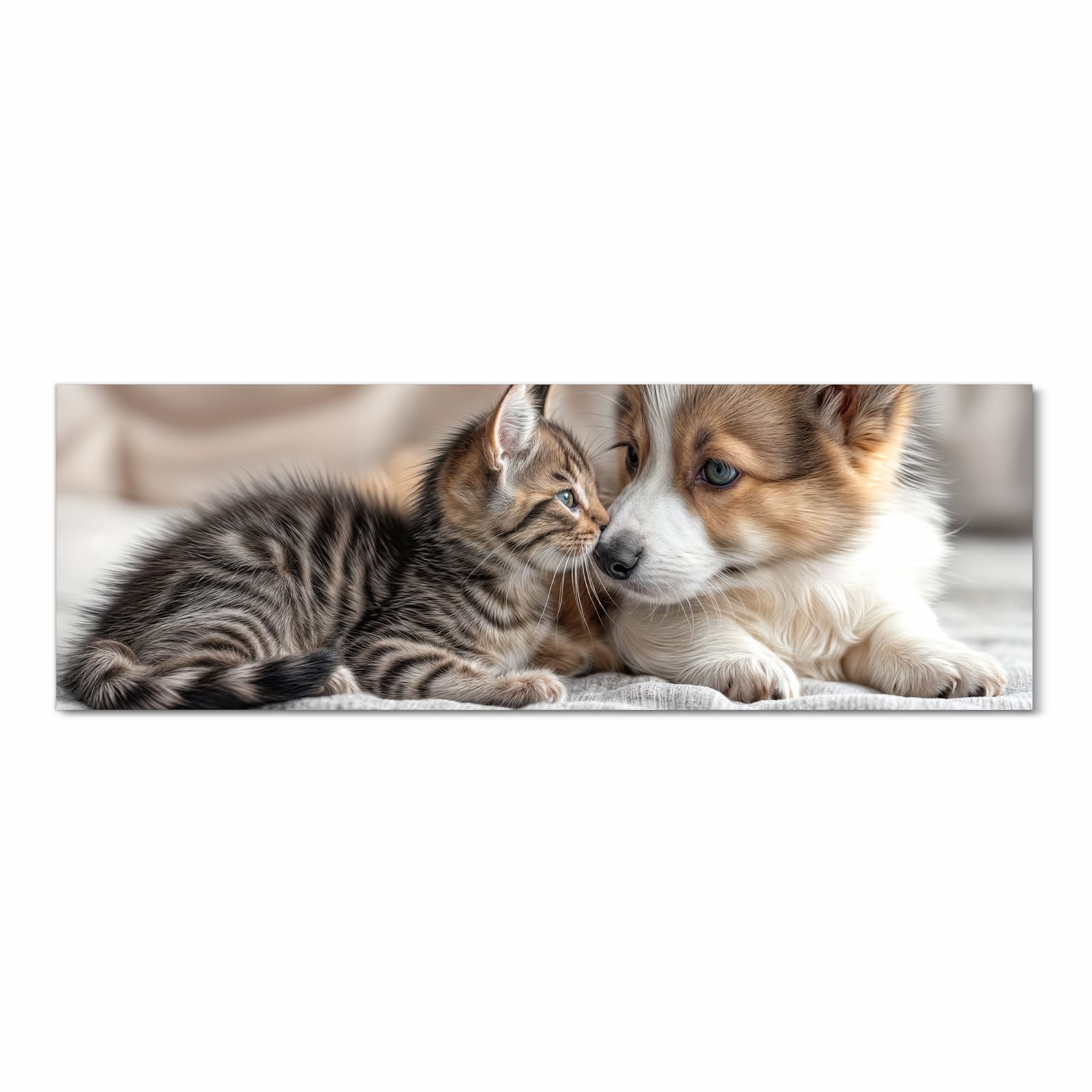 Schmutzabweisender waschbarer Küchenteppich mit Motiv Welpe und Kätzchen in Frontansicht