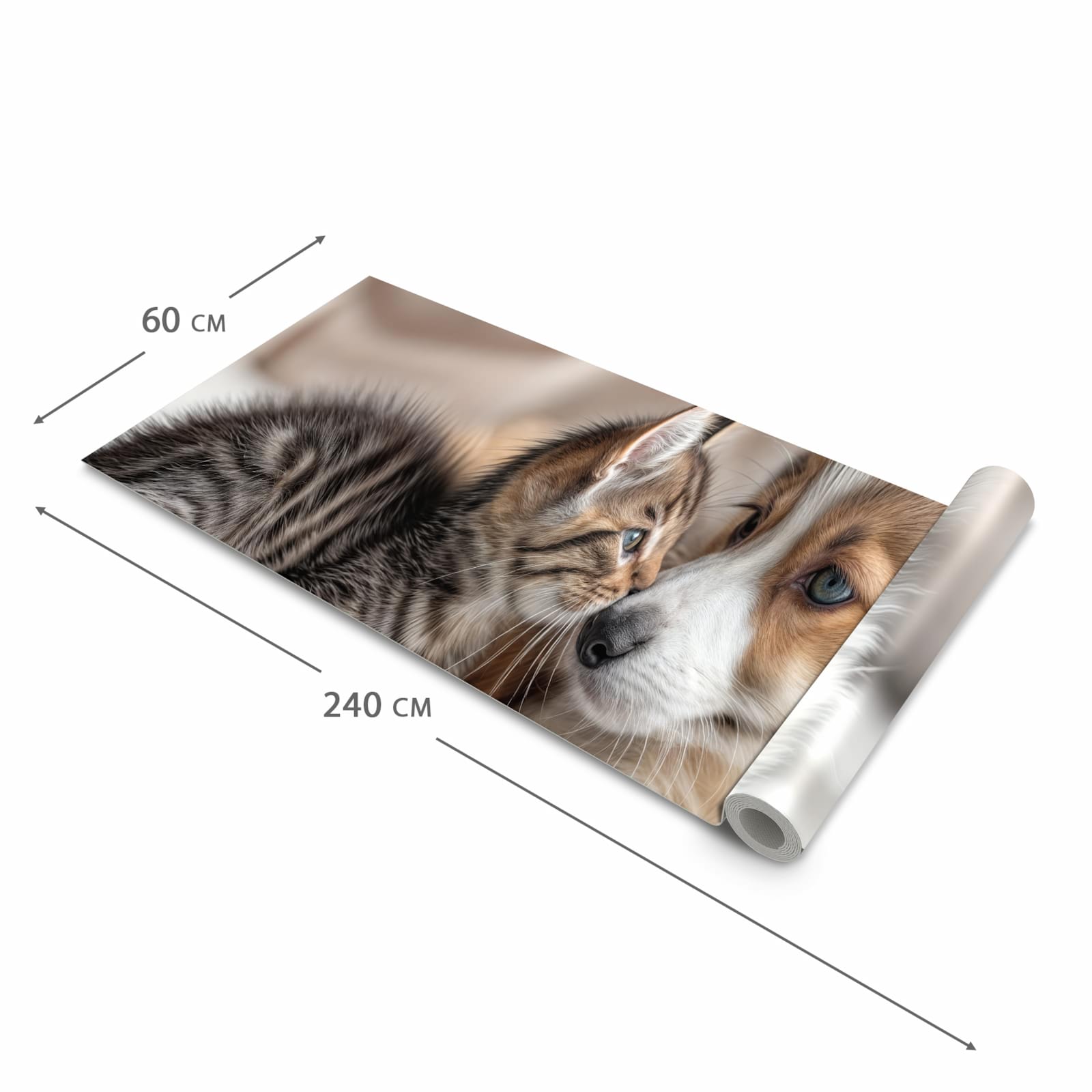 Bodenschonender Küchenteppich mit Motiv Welpe und Kätzchen in der Grösse 60x90 cm