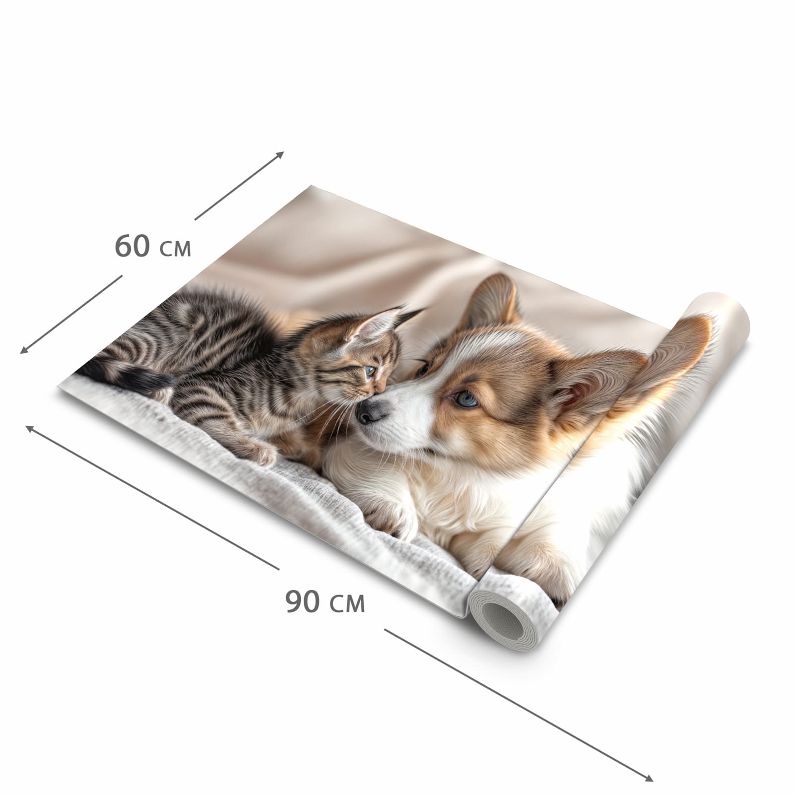 Küchenteppich mit Motiv Welpe und Kätzchen in der Grösse 60x90 cm für sichere Aufbewahrung