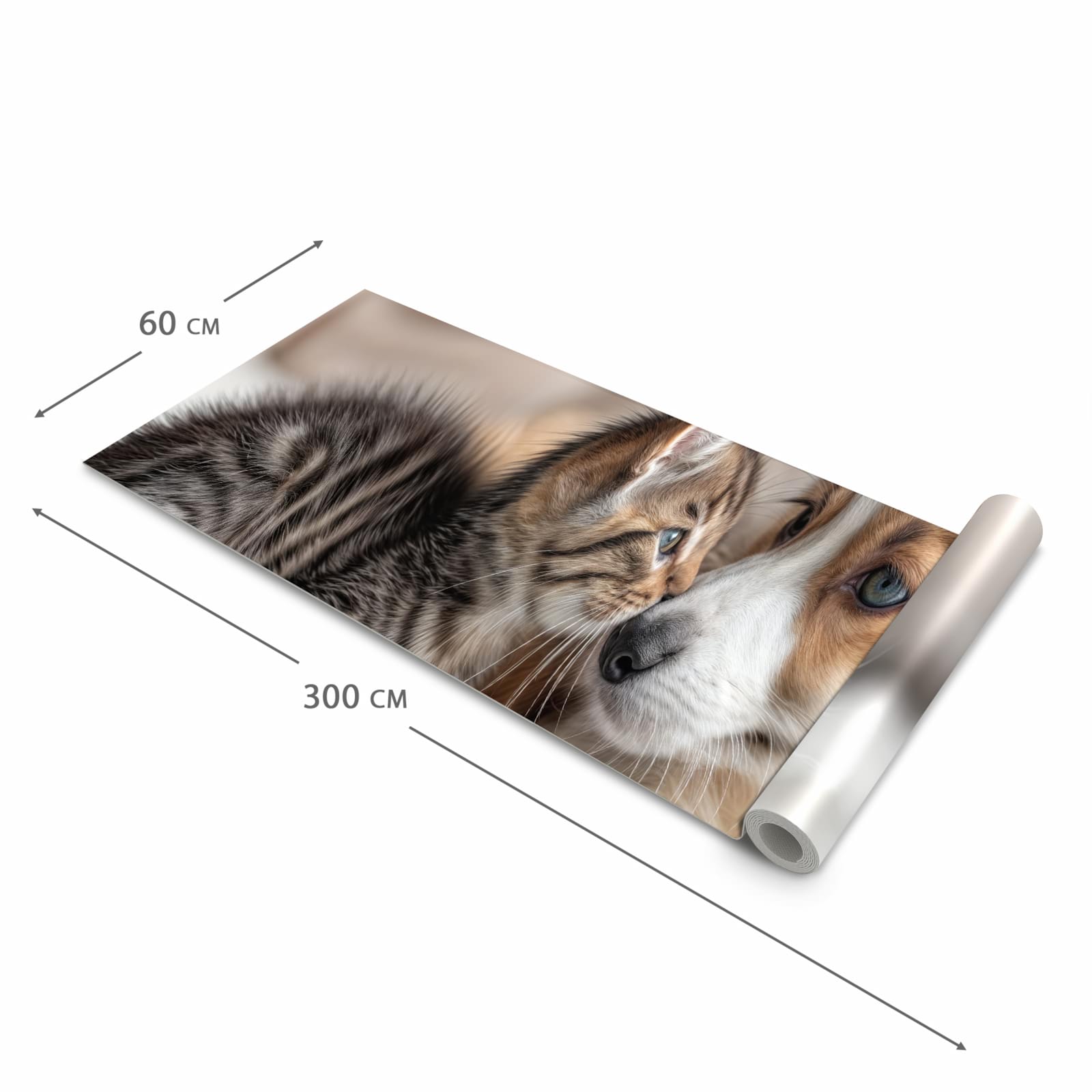 Formstabiler Küchenteppich mit Motiv Welpe und Kätzchen in der Grösse 60x90 cm