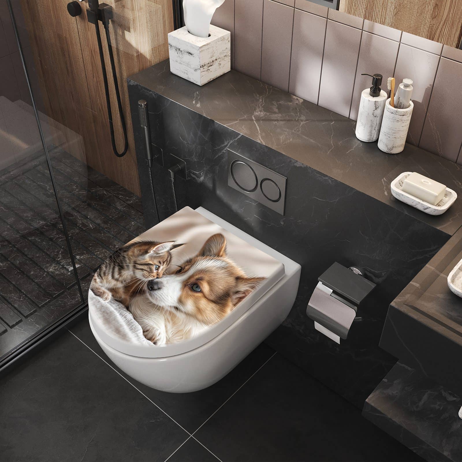 WC-Sitz mit Absenkautomatik Welpe und Kätzchen