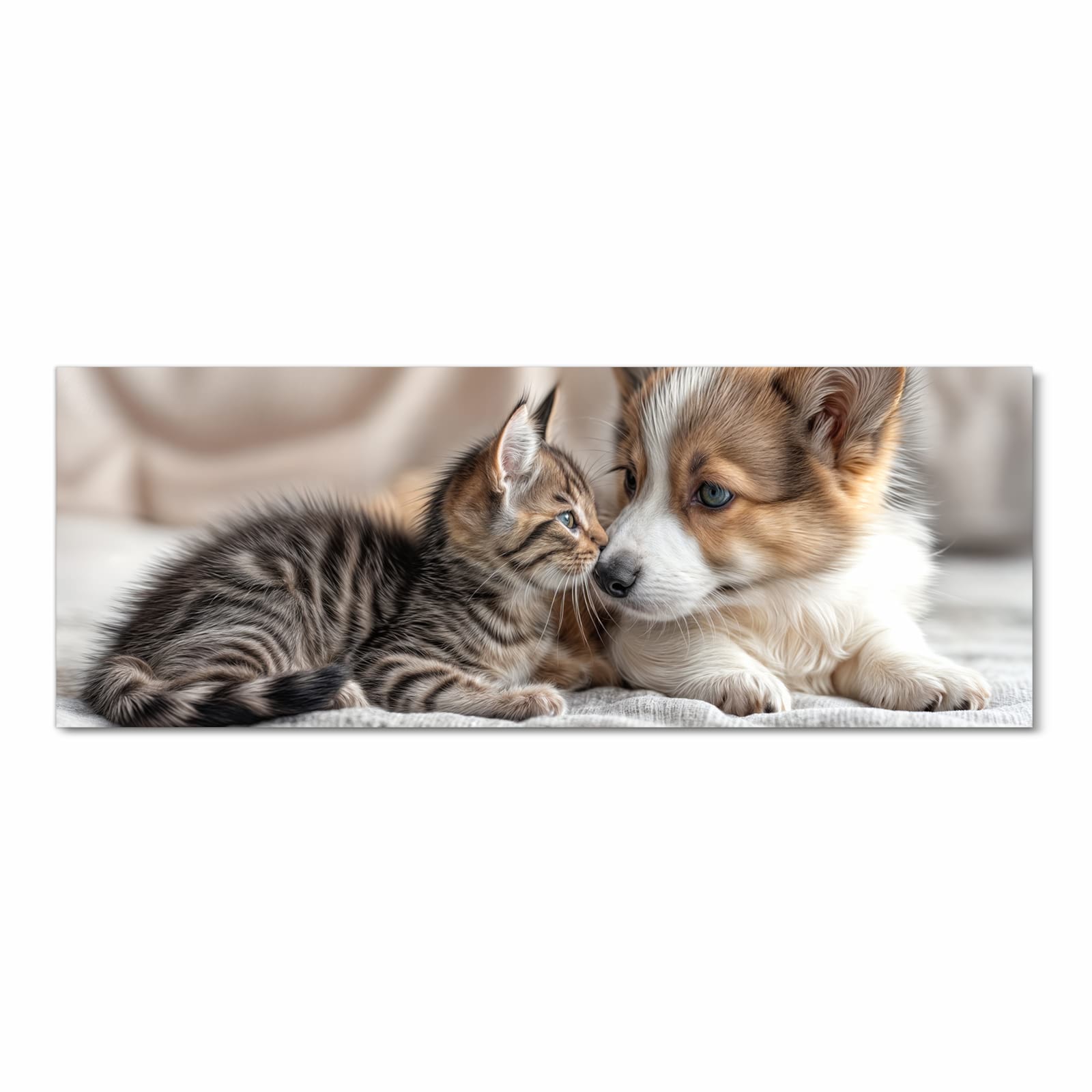 Rutschfester Küchenläufer mit Motiv Welpe und Kätzchen in Frontansicht für angenehme Haptik