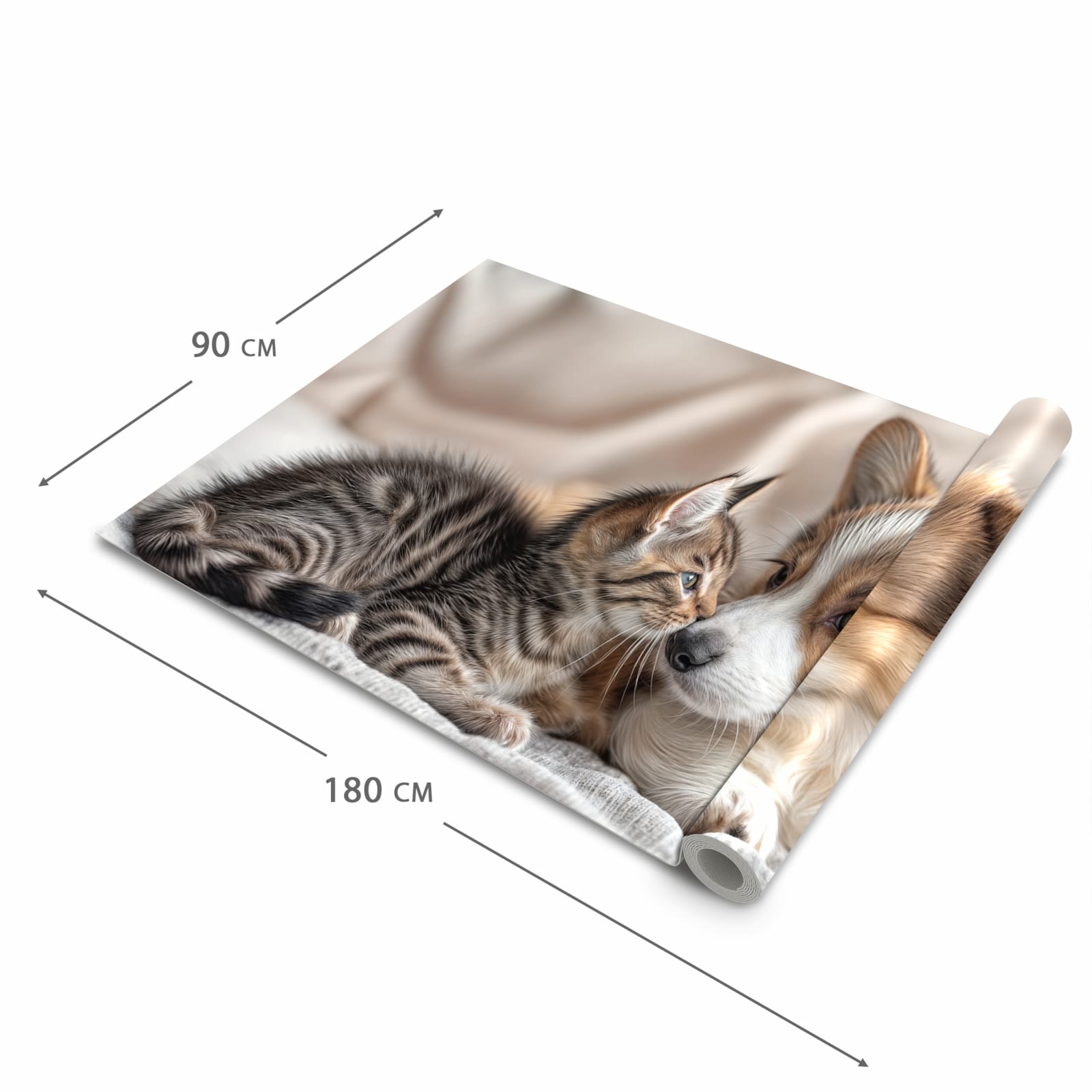 Komfortabler Küchenteppich mit Motiv Welpe und Kätzchen in der Grösse 60x90 cm