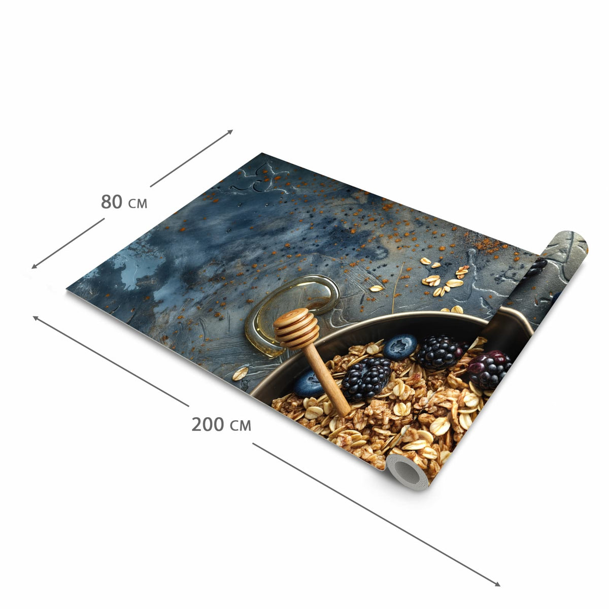 Pflegeleichter rutschfester Küchenteppich mit Motiv Müsli mit Beeren in der Grösse 90x240 cm