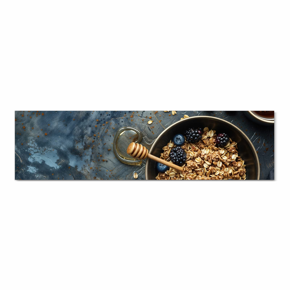 Waschbarer Küchenläufer mit Motiv Müsli mit Beeren in Frontansicht für angenehme Haptik