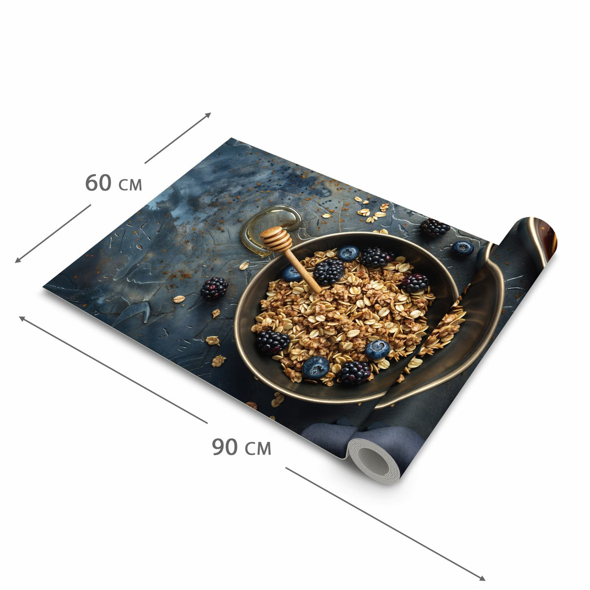 Rutschfester waschbarer Teppich Esstisch mit Motiv Müsli mit Beeren in der Grösse 90x240 cm