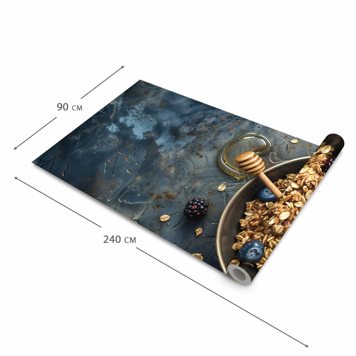 Langlebiger Küchenläufer mit Motiv Müsli mit Beeren in der Grösse 90x240 cm