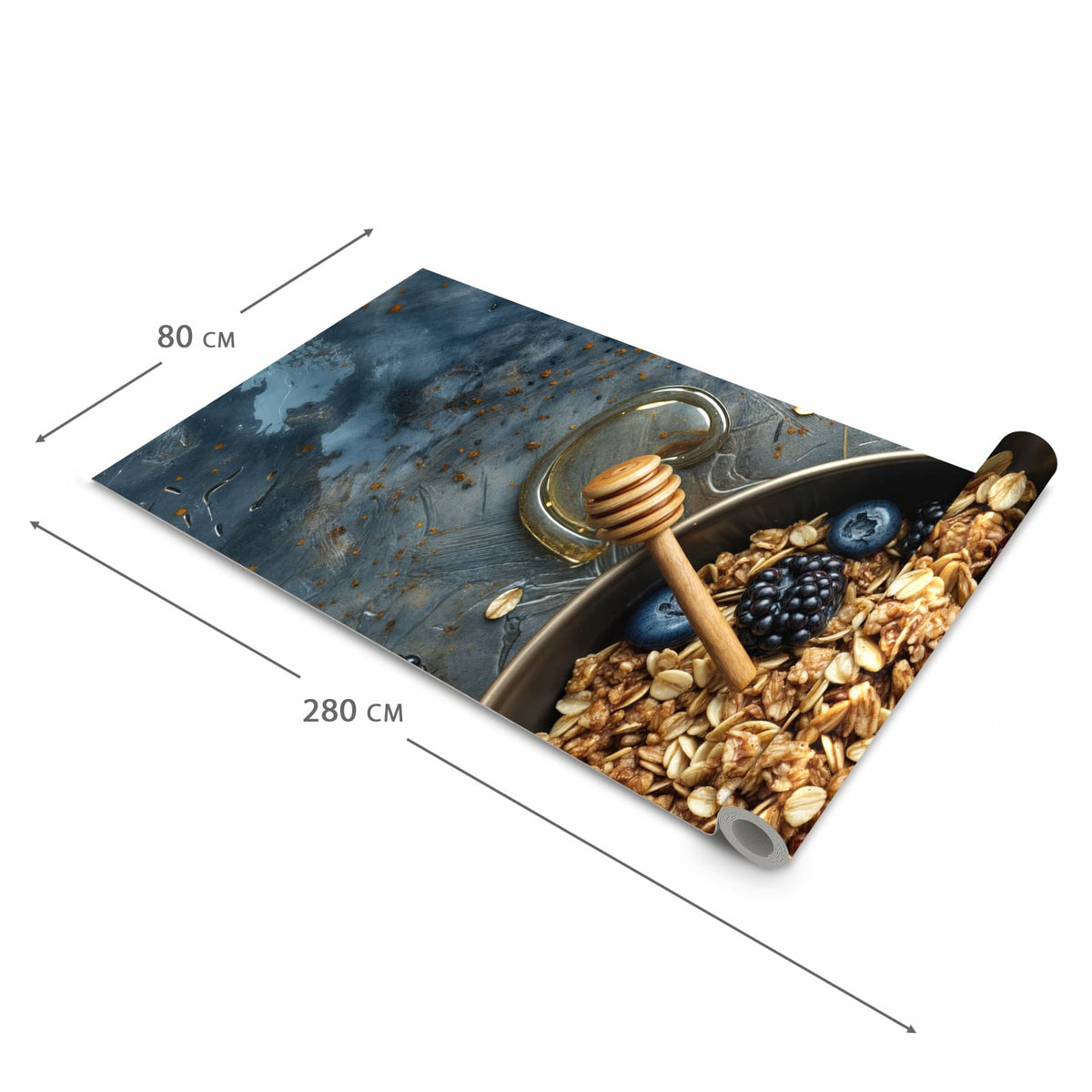 Hygienischer Bodenläufer Teppich mit Motiv Müsli mit Beeren in der Grösse 90x240 cm