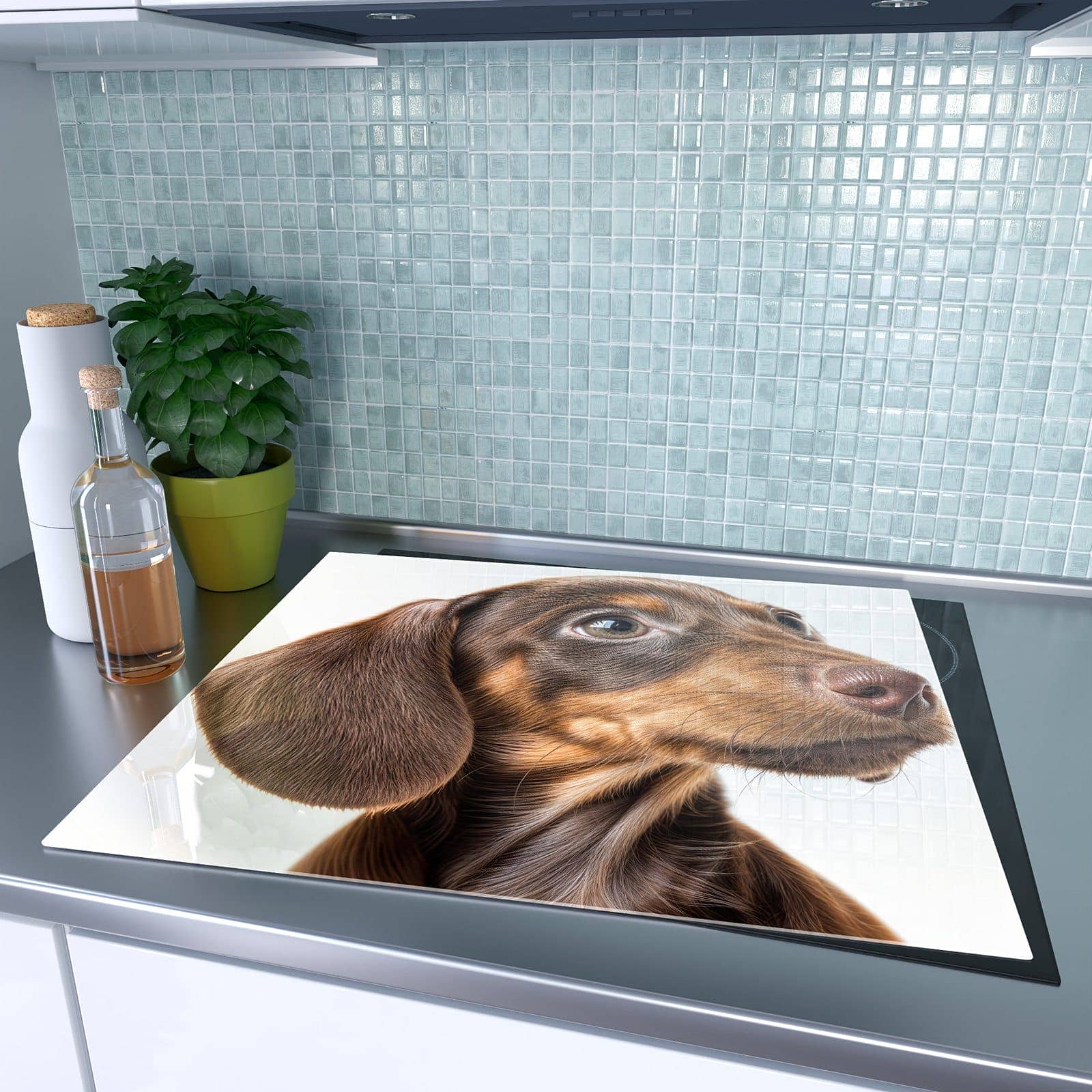 1-teilige Herdabdeckung aus Glas mit Niedlicher Hund-Motiv auf dem Ceranfeld