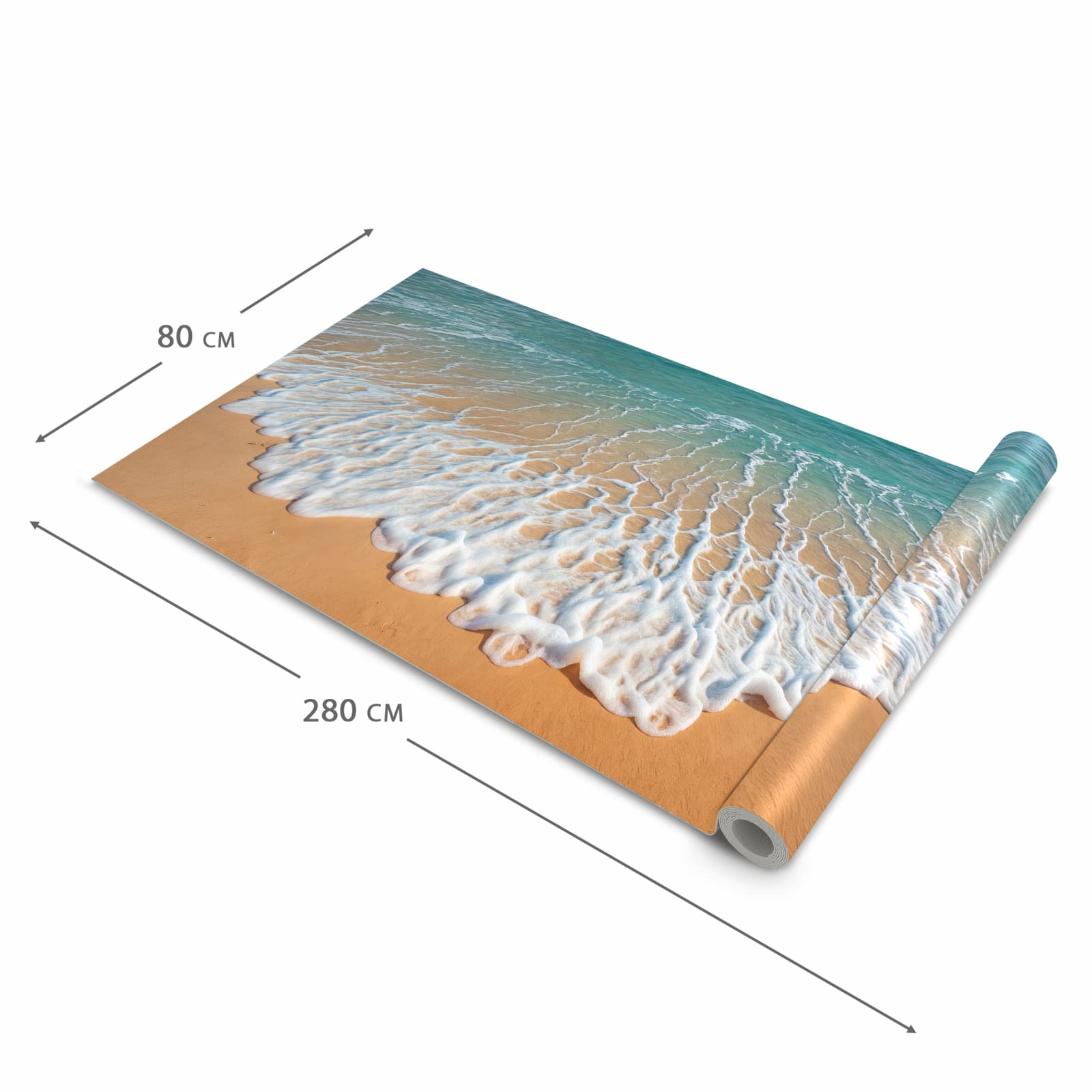 Waschbarer Küchenteppich mit Motiv Wellen am Sandstrand in der Grösse 90x180 cm