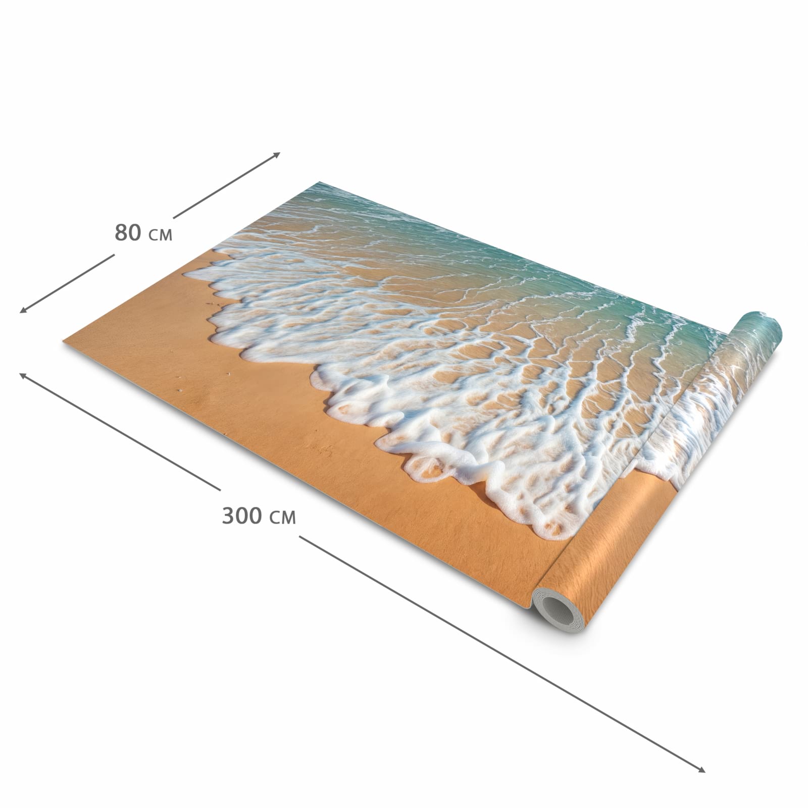 Langlebiger Teppich für die Küche mit Motiv Wellen am Sandstrand in der Grösse 90x180 cm