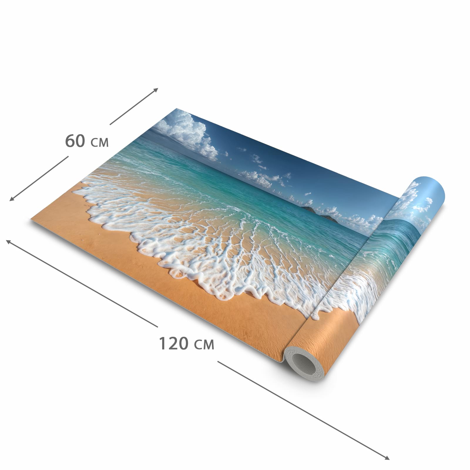 Langlebiger moderner Küchenläufer mit Motiv Wellen am Sandstrand in der Grösse 90x180 cm