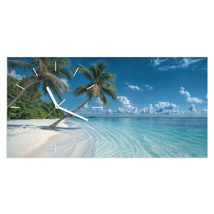 Wanduhr Strandurlaub aus Glas – Querformat 60 × 30 cm mit Ziffernblatt Linie