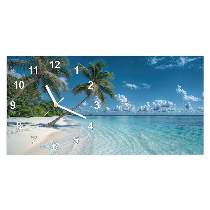 Wanduhr Strandurlaub aus Glas – Querformat 60 × 30 cm mit Ziffernblatt Modern