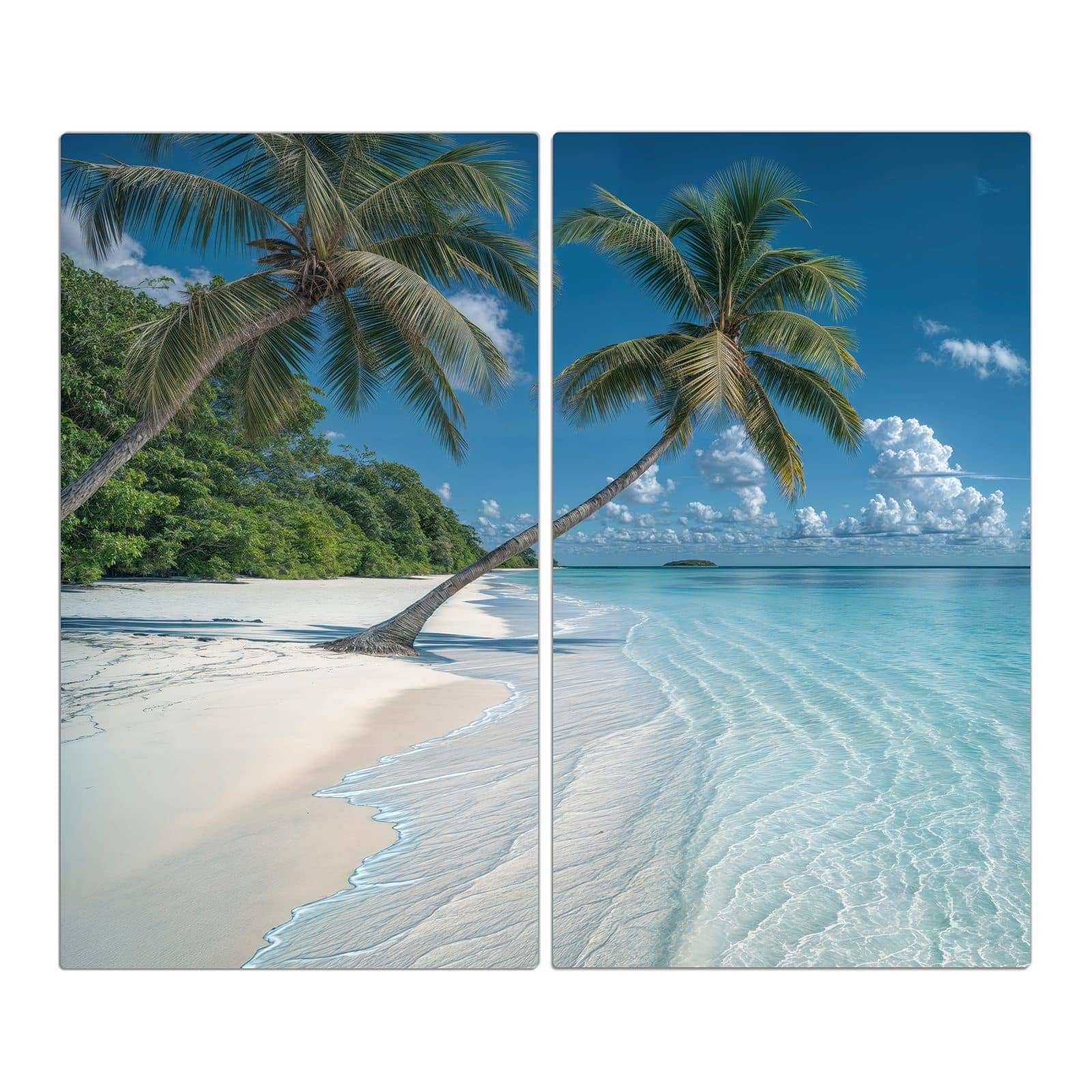 2-teilige Herdabdeckplatte aus Glas mit Strandurlaub-Motiv in der Frontansicht