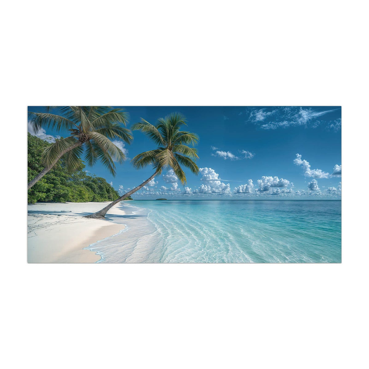 Küchenrückwand aus Glas Zwei Palmen am Meer im Hochformat, Motiv bildfüllend von vorn