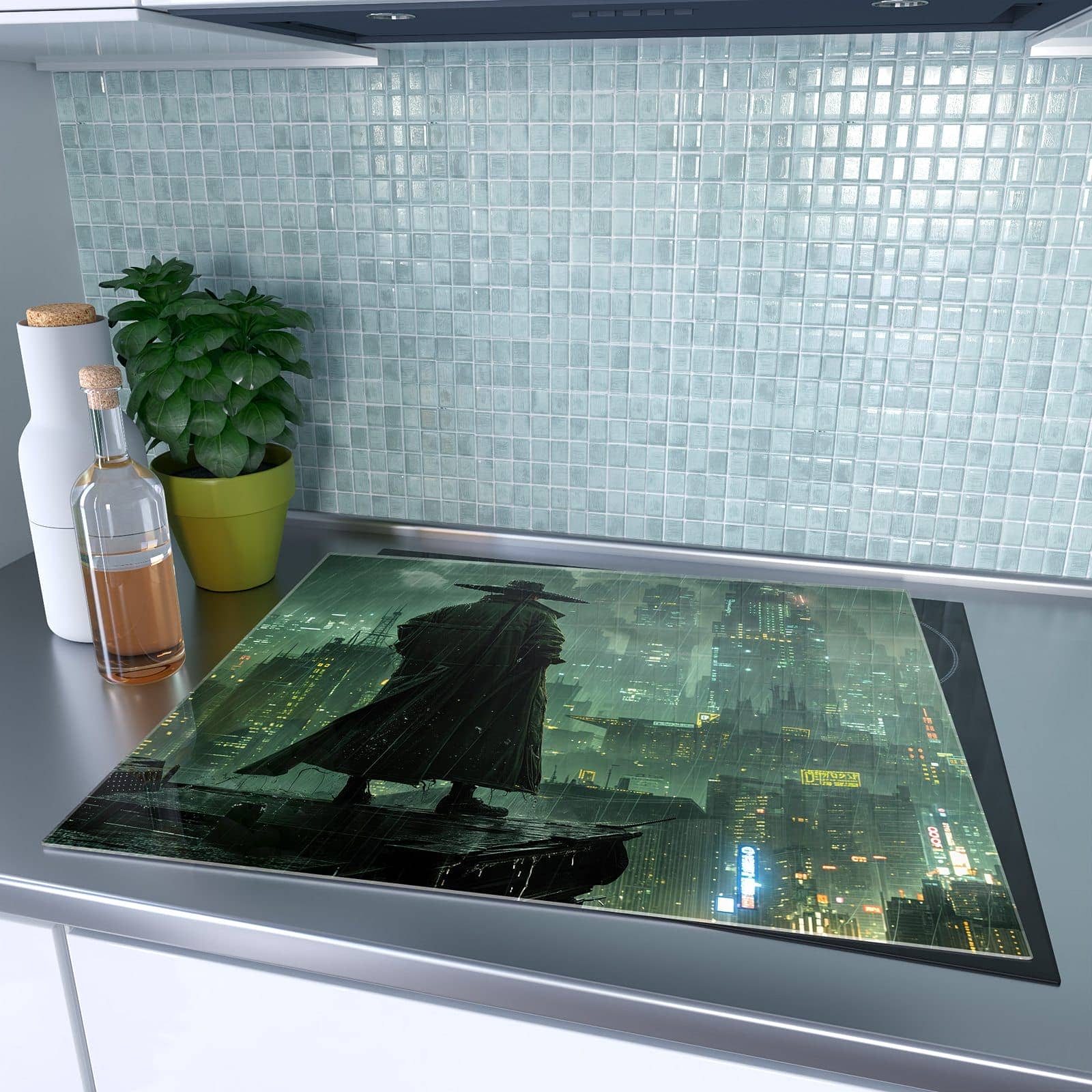 1-teilige Herdabdeckplatten für den Herd mit Stadt in Regen-Motiv auf dem Ceranfeld