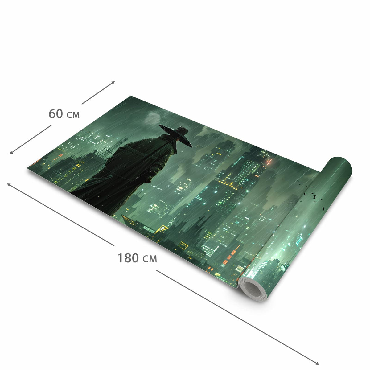 Rutschfester dünner Küchenteppich mit Motiv Stadt in Regen in der Größe 80x300 cm