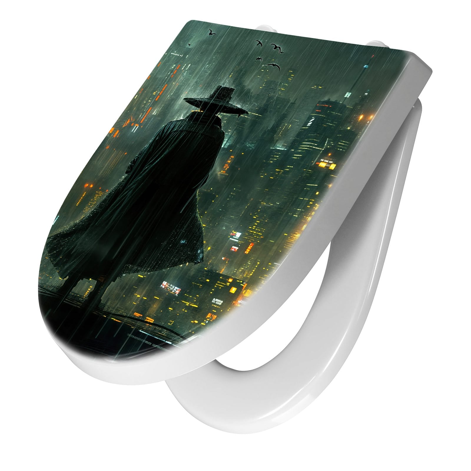 WC-Sitz mit Absenkautomatik Regenmantel Stadt