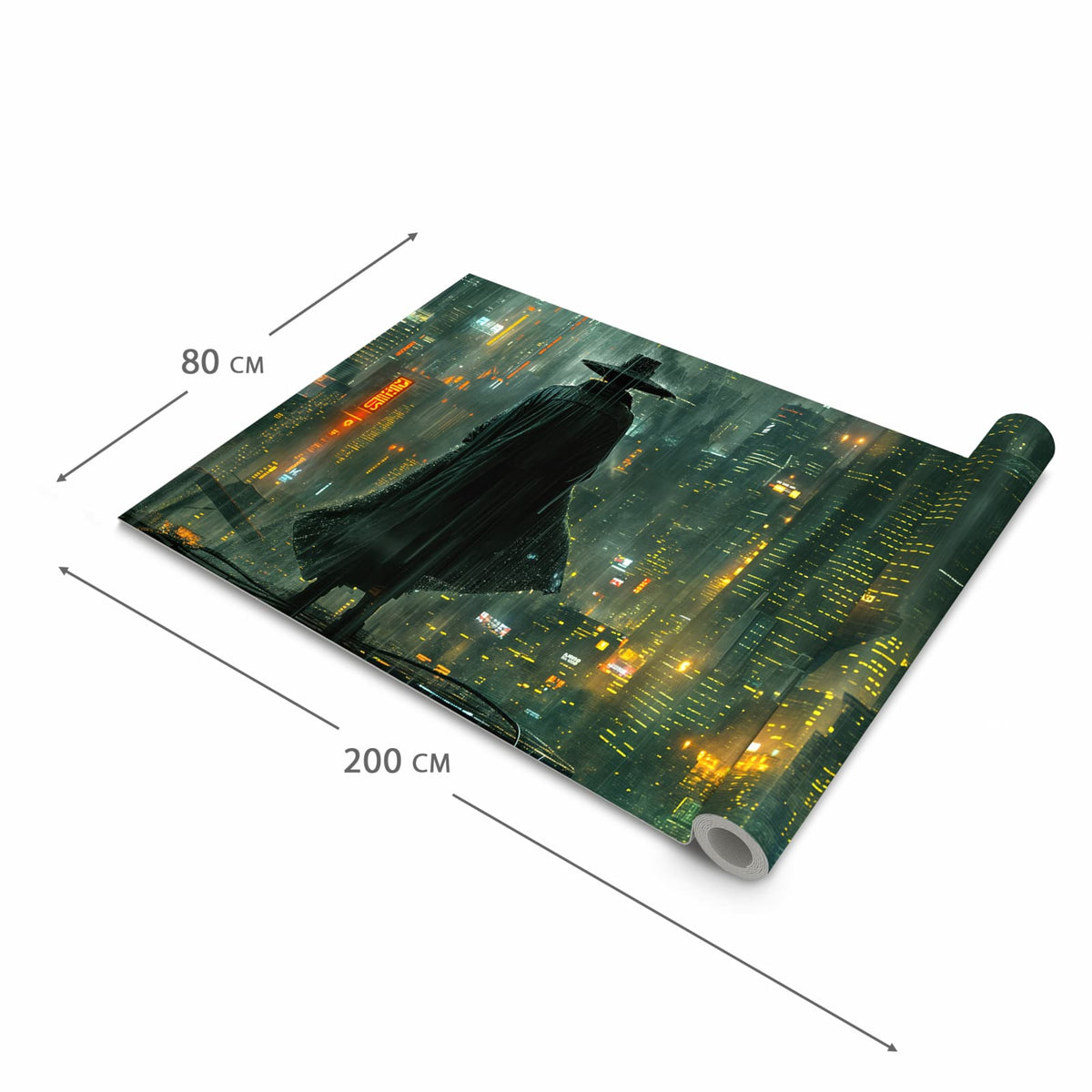 Wasserabweisender Teppichläufer für die Küche mit Motiv Regenmantel Stadt in der Grösse 80x300 cm