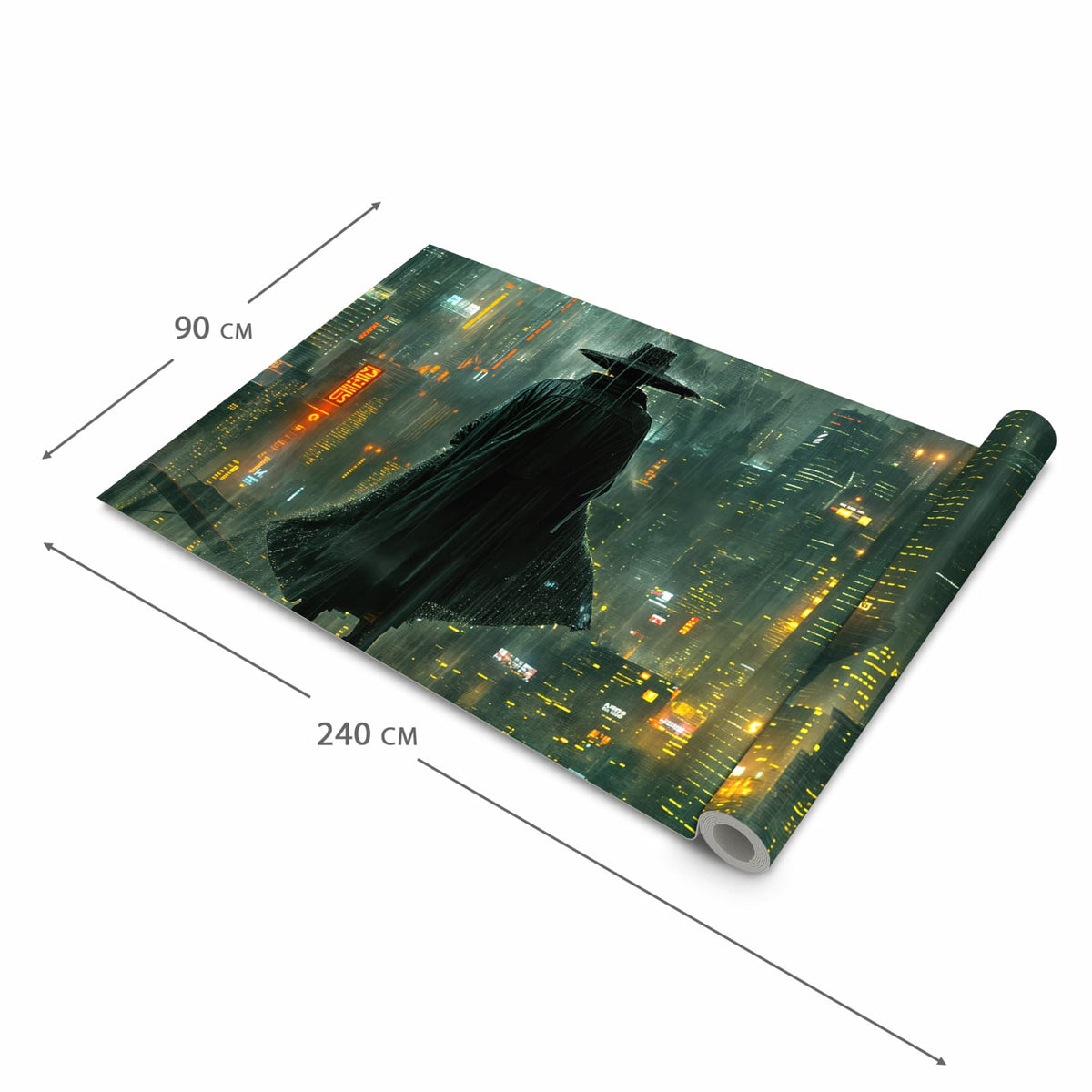 Flacher rutschfester Läufer mit Motiv Regenmantel Stadt in der Grösse 80x300 cm