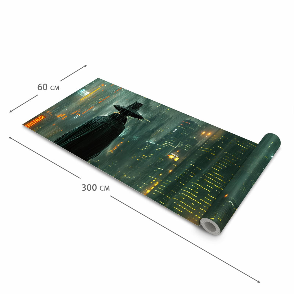 UV-beständiger Küchenläufer mit Motiv Regenmantel Stadt in der Grösse 80x300 cm