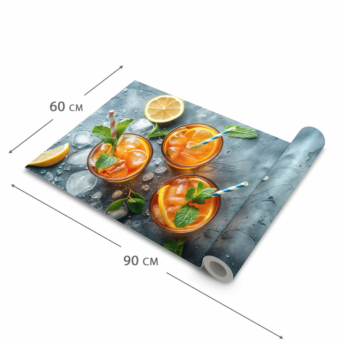 Fleckenresistenter rutschfester Küchenläufer mit Motiv Sommerlicher Drink in der Größe 80x280 cm